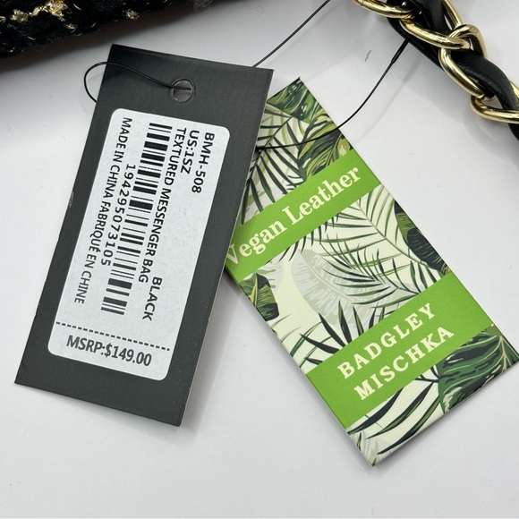 Badgley Mischka Bouclé Tweed Crossbody Bag Vegan leather Black  NEW - Picture 5 of 12